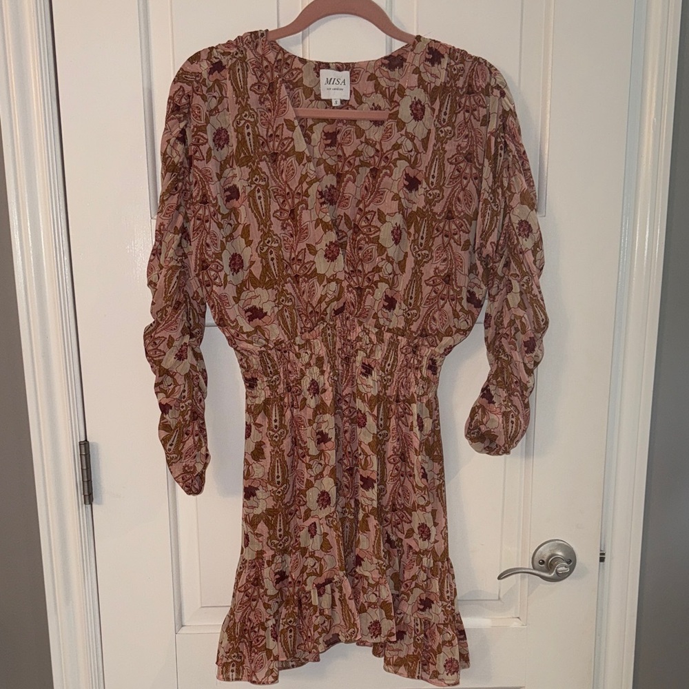 Misa Los Angeles Long Sleeve Dress - Pink and Brown